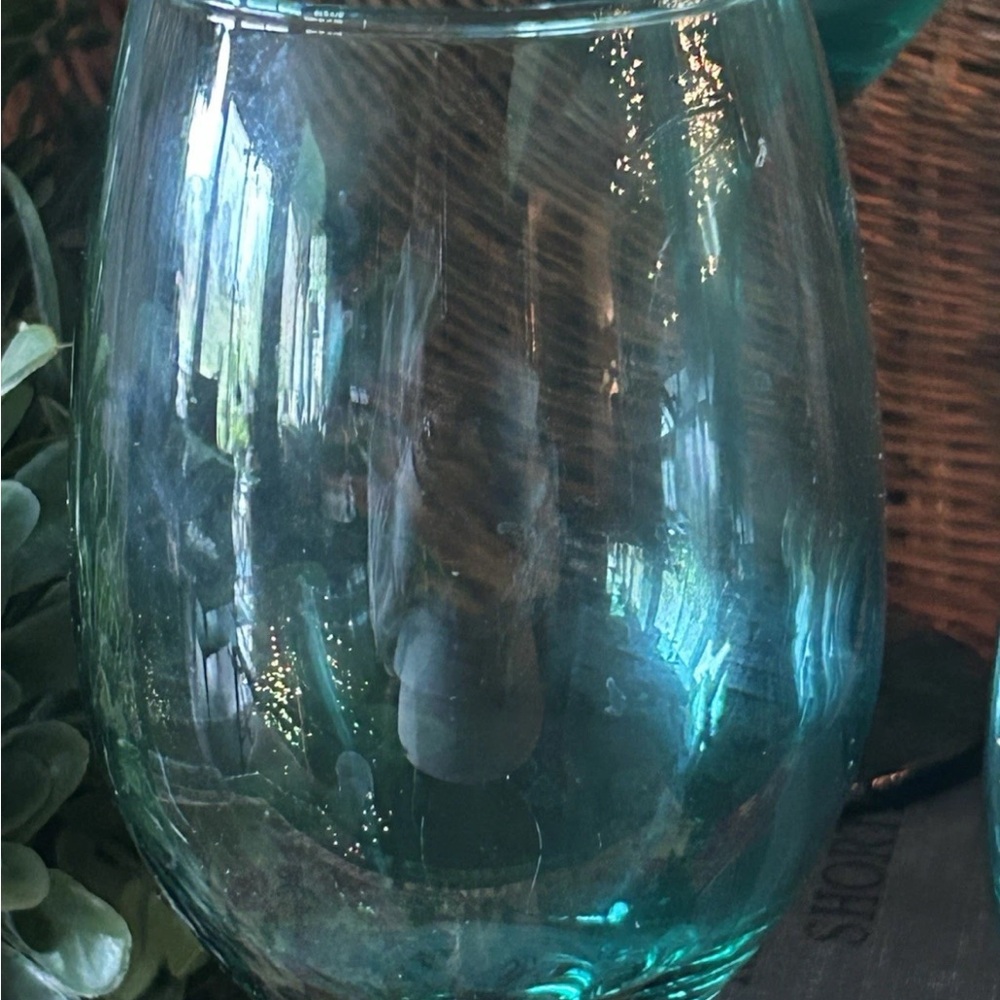 4 Vintage Cristar Translucent Turquoise Blue /Green Stemmed Wine Glasses EC. - Picture 2 of 5